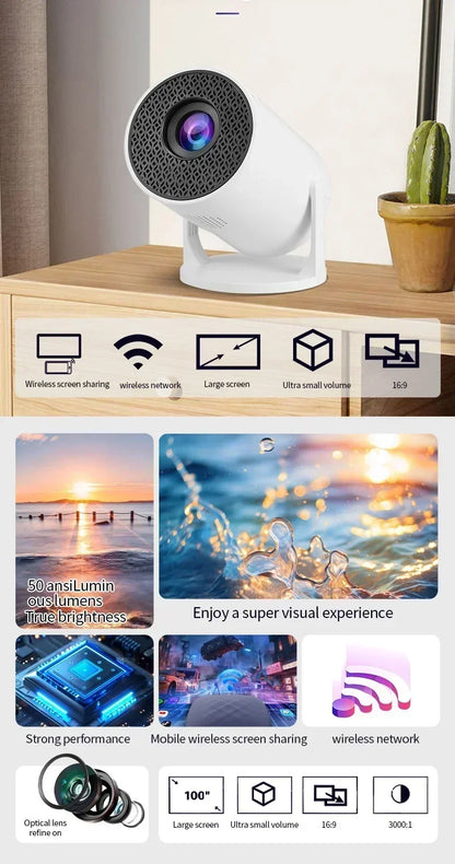 HY200 Portable 1080P Projector with 270° Adjustable Angle for Phone/Laptop/TV Box HDMI/USB Input Movie Projector with Speaker